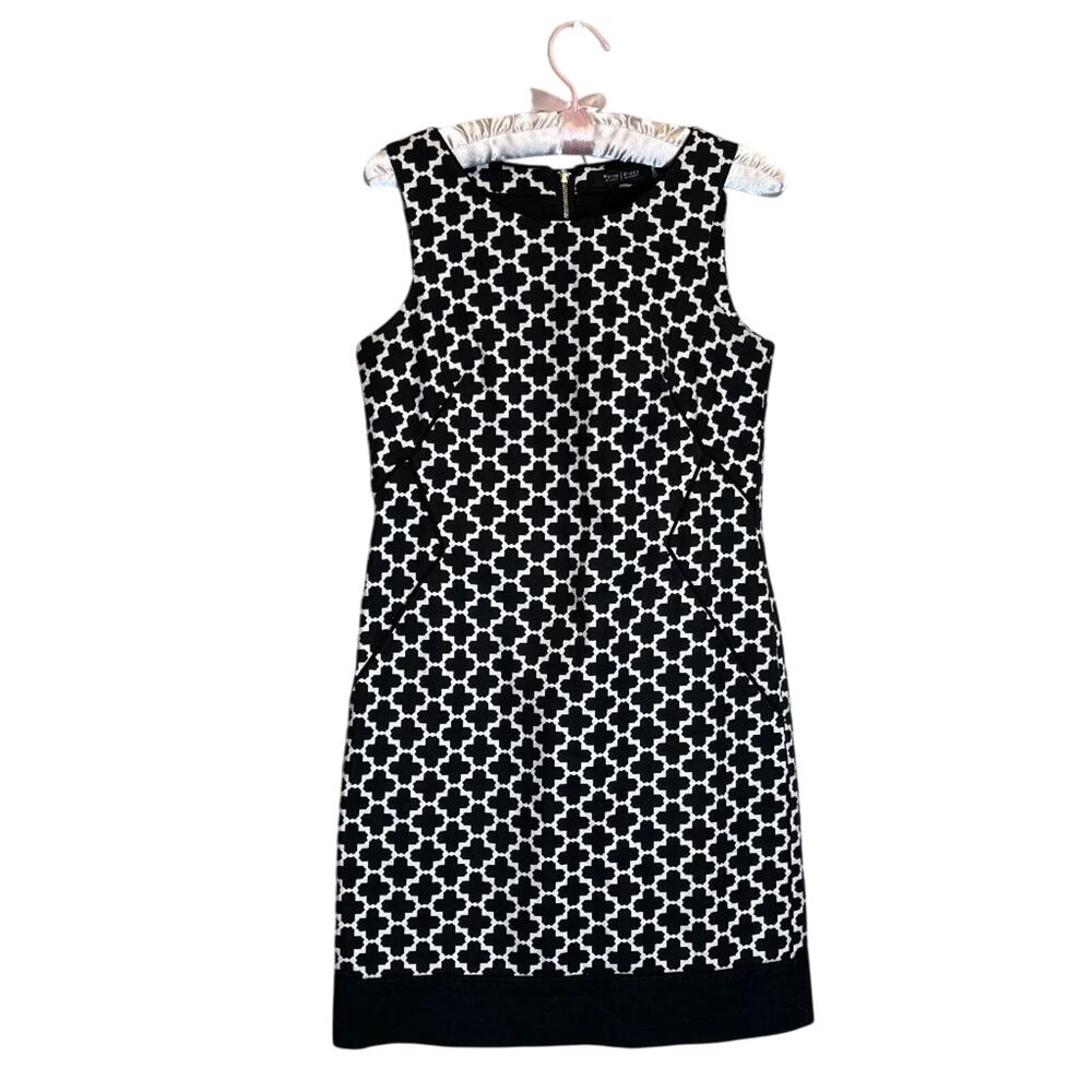 White House Black Market dress black white sleeveless exposed zipper shift Sz 0